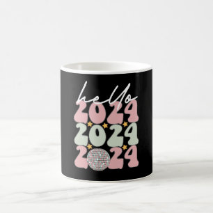Caneca De Café Olá 2024 Groovy Feliz Ano Novo Natal