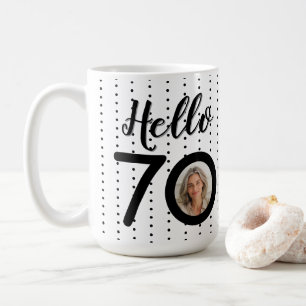 Caneca De Café Olá, 70 Pontos Pretos e Brancos Foto e Nome Aniver
