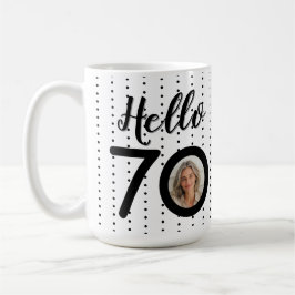 Caneca De Café Olá, 70 Pontos Pretos e Brancos Foto e Nome Aniver