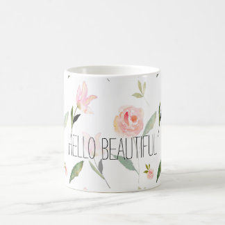 Caneca De Café Olá! aguarela bonita floral