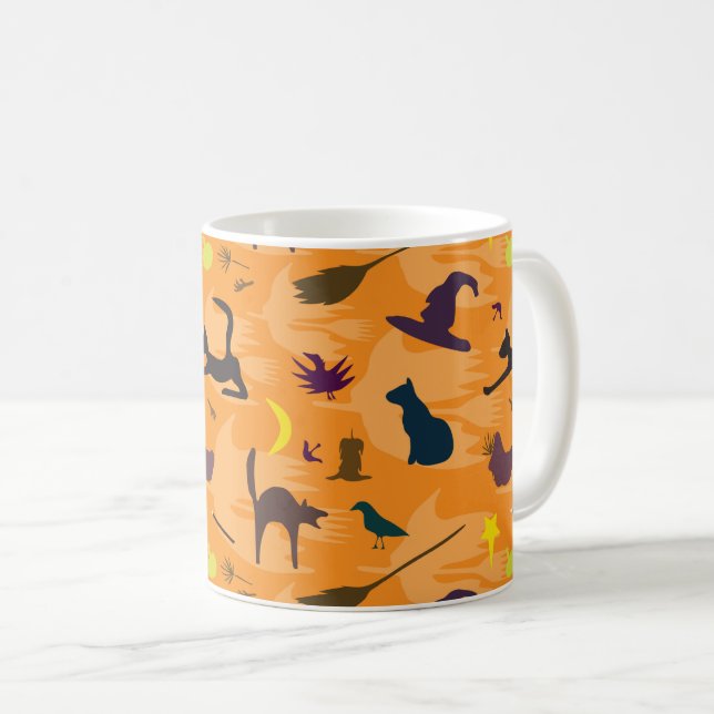 Caneca De Café Olá Bruxa - padrão contínuo de Halloween. (Frente Esquerda)