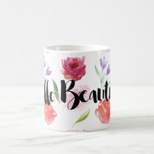 Caneca De Café Olá! floral da aguarela dos rosas bonito
