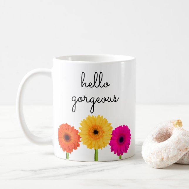 Caneca De Café Olá, Gorgea Gerbera Daisies Girly Chic Floral (Com Donut)