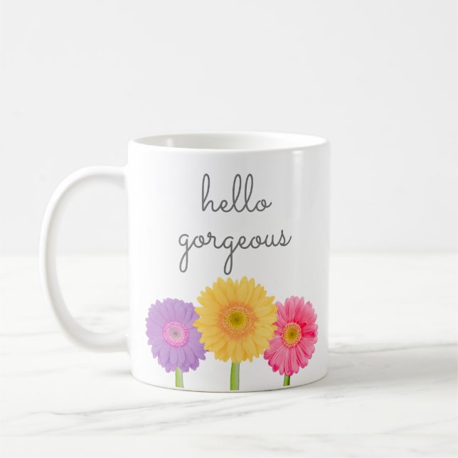 Caneca De Café Olá, Gorgea Gerbera Daisies Girly Chic Floral C (Esquerda)