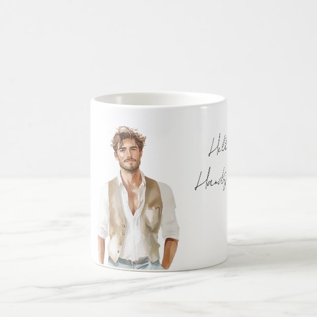 Caneca De Café Olá Homem Bonito Camisa Branca Colete Creme (Centro)