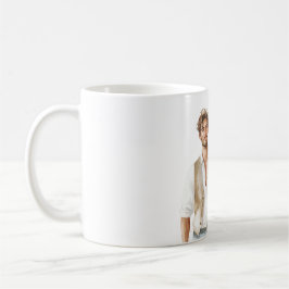 Caneca De Café Olá Homem Bonito Camisa Branca Colete Creme