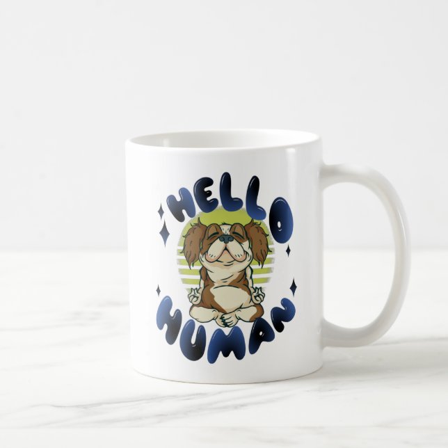 Caneca De Café Olá humano Cão meditando yoga (Direita)
