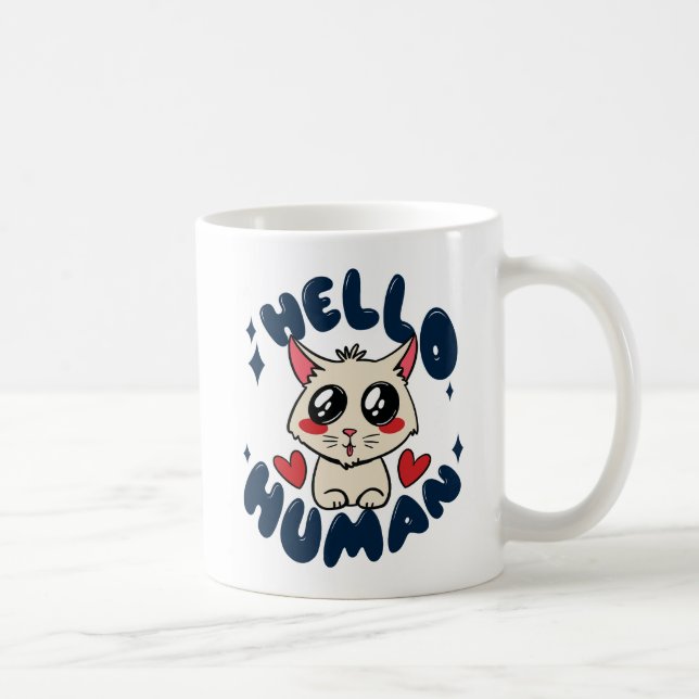 Caneca De Café Olá humano Gato Fofo (Direita)