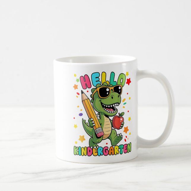 Caneca De Café Olá Jardim De Infância Dinossauro Primeiro Dia De  (Direita)