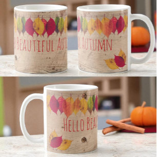 Caneca De Café Olá, Linda Coloração, Borda das Folhas de outon