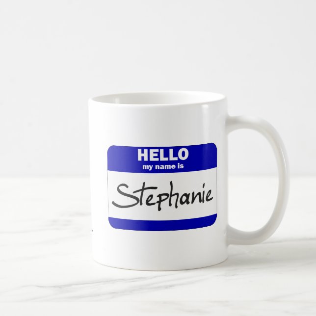 Caneca De Café Olá! meu nome é Stephanie (azul) (Direita)