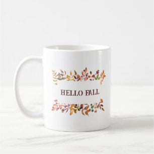 Caneca De Café Olá Outono Elegante Folhas de Outono Rústico Farmh