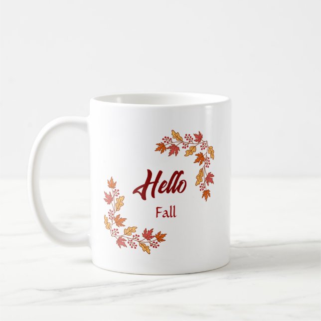 Caneca De Café Olá Outono Folhas de Outono - Acento Sazonal Aconc (Esquerda)