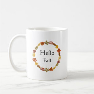 Caneca De Café Olá Outono Minimalista de Outono - Folhas Rústicas