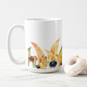 Caneca De Café Olá Outono Tipografia Floral de Outono & Folha