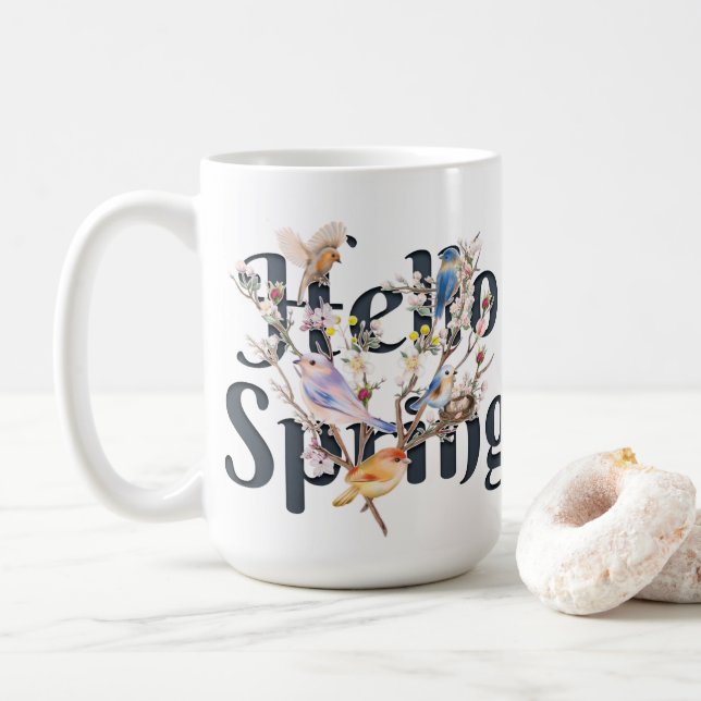 Caneca De Café Olá Pássaros Primavera (Com Donut)