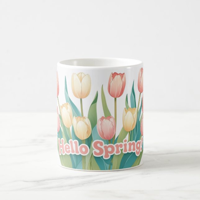 Caneca De Café Olá, Primavera! Tulip Bloom Cheio (Centro)
