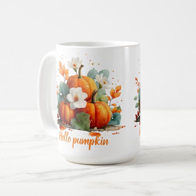 Caneca De Café Olá Pumpkin Autumn Design (Frente Esquerda)