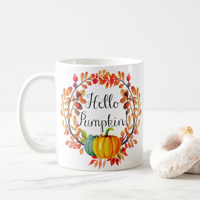 Caneca De Café "Olá Pumpkin!" Autumn Wreath Coffee (Com Donut)
