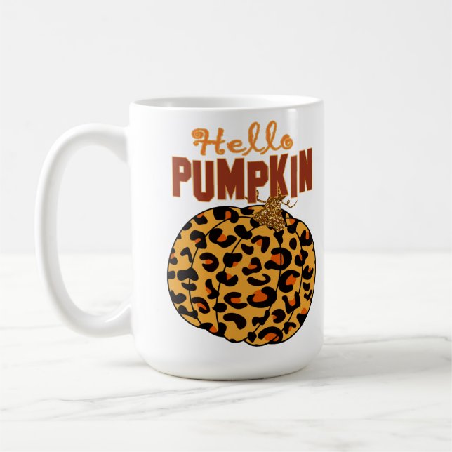 Caneca De Café Olá Pumpkin - Impressão Leopardo de Queda (Esquerda)