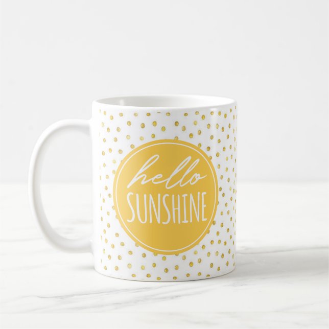 Caneca De Café Olá Sunshine Yellow Sun Faux Foil Dots Mug (Esquerda)
