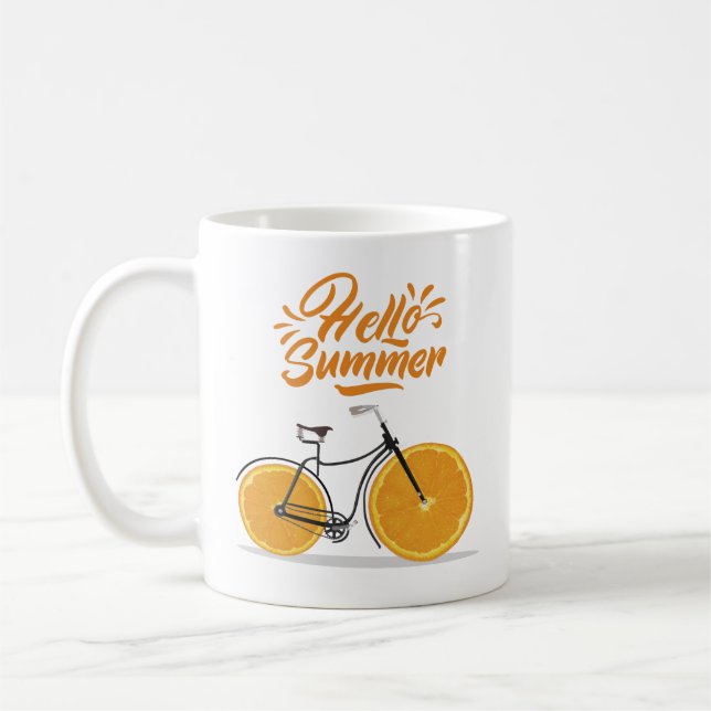 Caneca De Café Olá verão, divertida bicicleta T-Shirt Pillo (Esquerda)