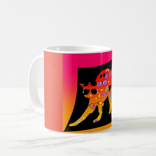 Caneca De Café ÓLCULOS DE SOL VESTIDOS DE GATO Novidade (Frente Esquerda)