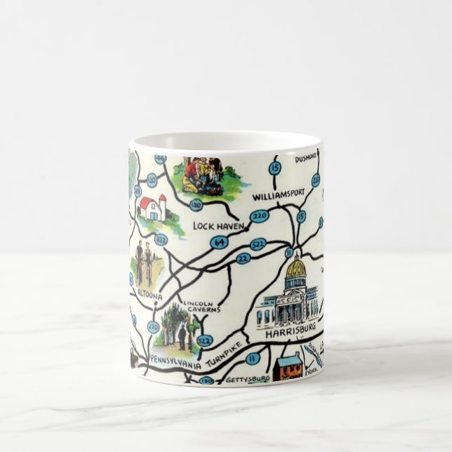 Caneca De Café Old Illustrated Pennsylvania Map Mug (Centro)