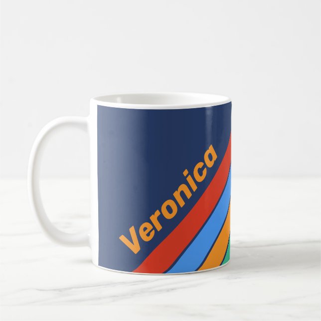 Caneca De Café Old School Retro Rainbow Stripes with Name (Esquerda)