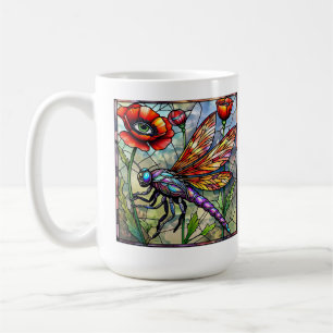 Caneca De Café Olhal de papoila vibrante de vidro colorido com mo