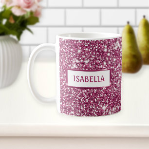 Caneca De Café Olhar de Textura de Brilho Rosa Falso Com Nome Per