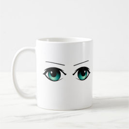 Caneca De Café Olhar Ilustração Olhos Anime Verde Água