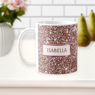 Caneca De Café Olhar textura brilhante de ouro rosa falso com seu
