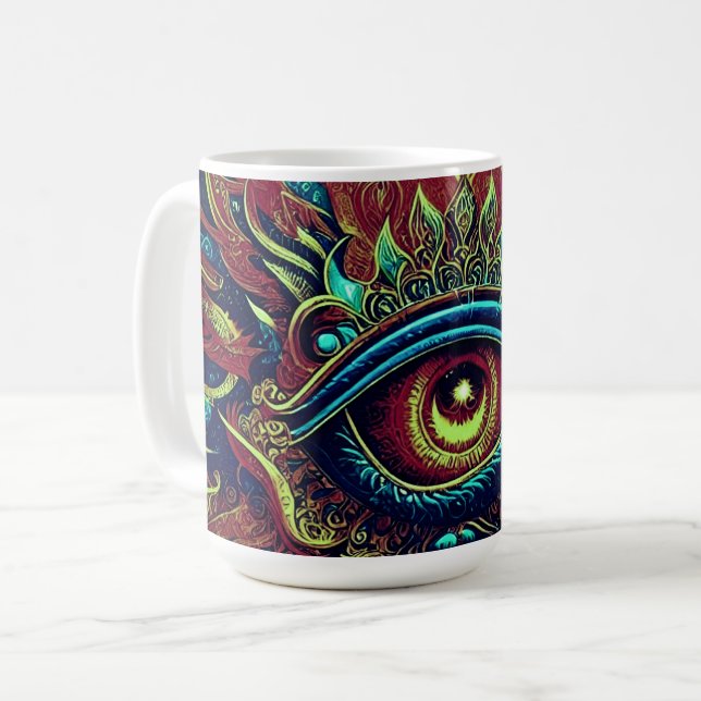 Caneca De Café Olho de Flaming Visionário com Arte Vibrante de Pa (Frente Esquerda)