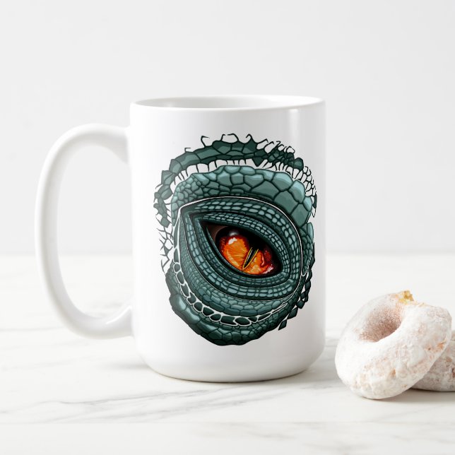 Caneca De Café Olho de Predador Réptil Primitivo (Com Donut)