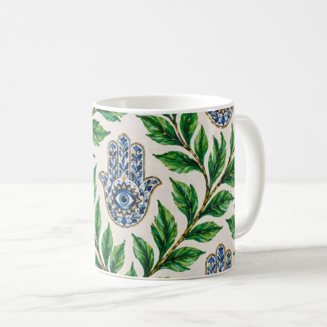 Caneca De Café Olho Hamsa Botânico (Frente Esquerda)