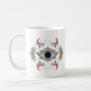 Caneca De Café Olho mau místico e lua crescente celestial branco