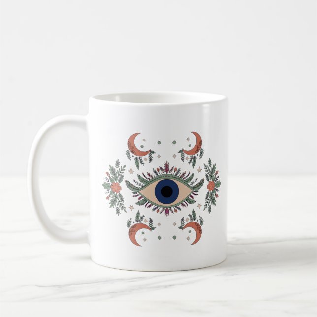 Caneca De Café Olho mau místico e lua crescente celestial branco  (Esquerda)