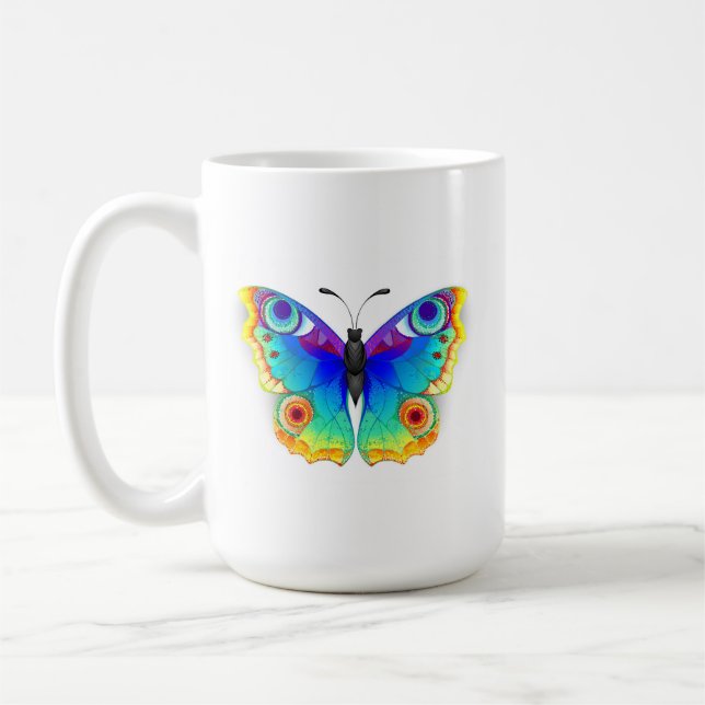 Caneca De Café Olho Peacock da Borboleta Arco-Íris (Esquerda)