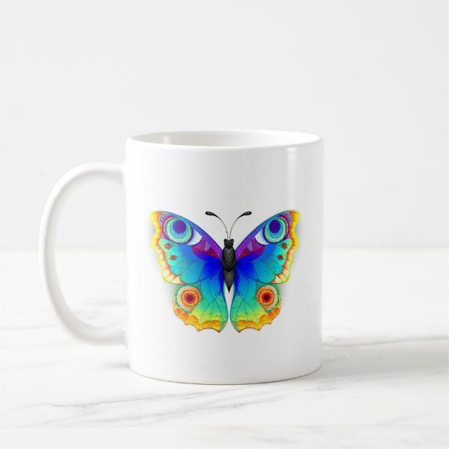 Caneca De Café Olho Peacock da Borboleta Arco-Íris (Esquerda)