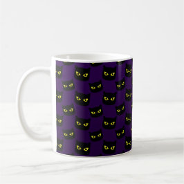 Caneca De Café Olhos amarelos de gato preto e roxo Padrão de Dia 