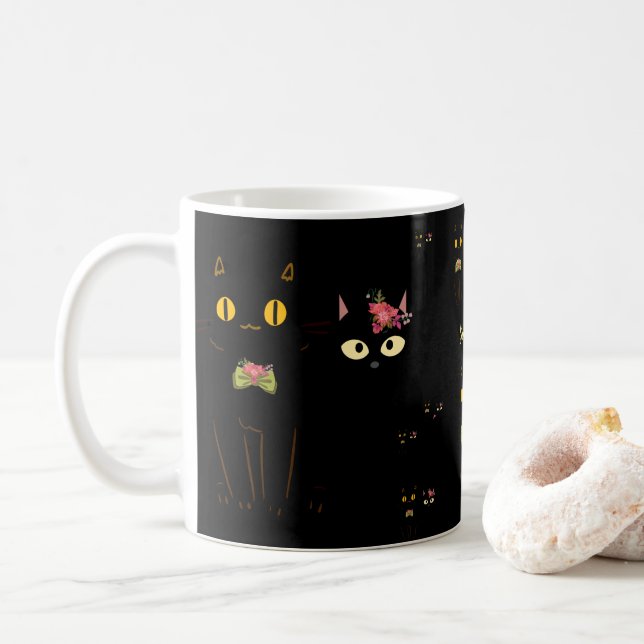 Caneca De Café Olhos Amarelos Pretos Encantadores (Com Donut)