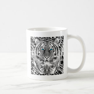 Caneca De Café Olhos Azuis Preto e Branco face de Tigre selvagem