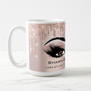Caneca De Café Olhos Castanhos Pisca Rosa Glitter Drives Makeup B