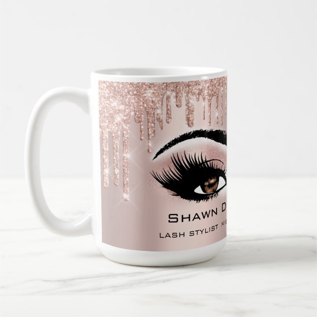 Caneca De Café Olhos Castanhos Pisca Rosa Glitter Drives Makeup B (Esquerda)