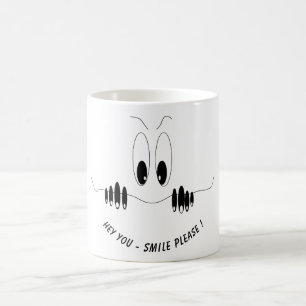 Caneca De Café Olhos Curiosity Engraçados - Sorria - Adicione Se