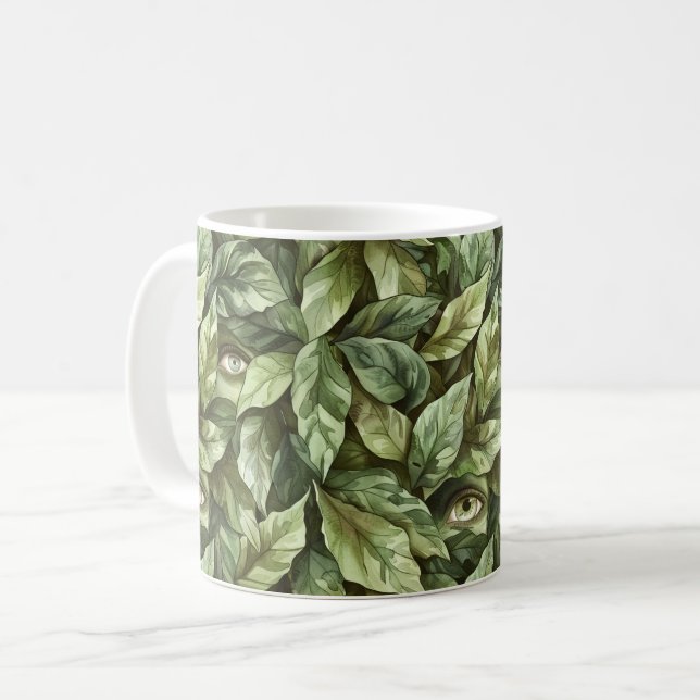 Caneca De Café Olhos de Duende de Folhas Verdes (Frente Esquerda)