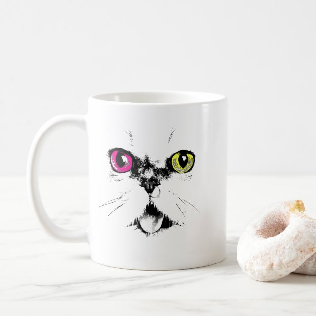 Caneca De Café Olhos de Gato Pintados Artísticos (Com Donut)