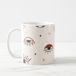Caneca De Café Olhos Desenhados À Mão Padrão Místico Sem Olhos. M