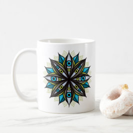 Caneca De Café Olhos Estranhos, Mandala Art - Azul-Flor Trippy Ve